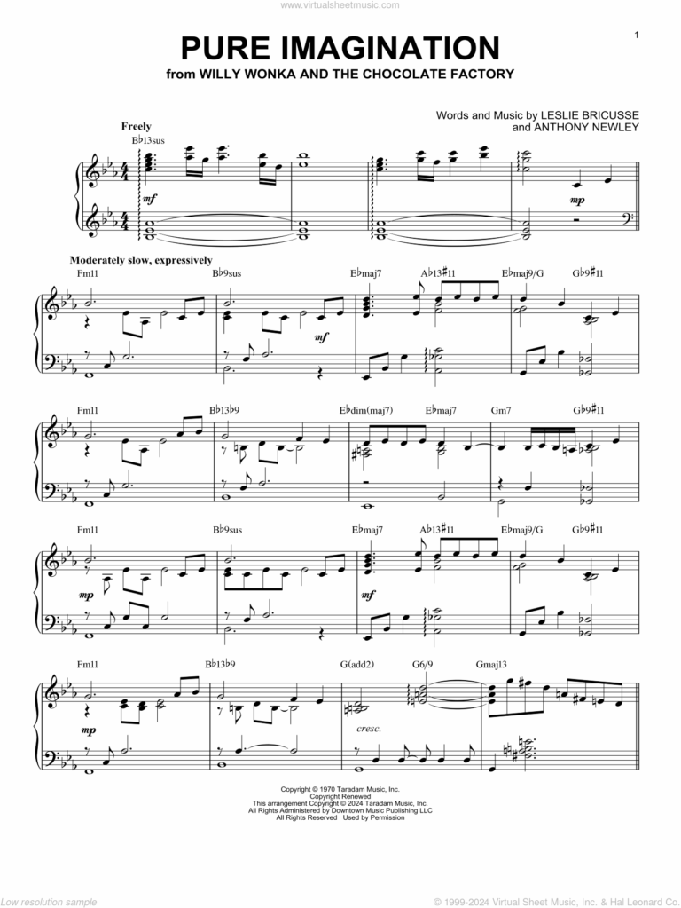 Pure Imagination arr Brent Edstrom Sheet Music intermediate For Piano Solo