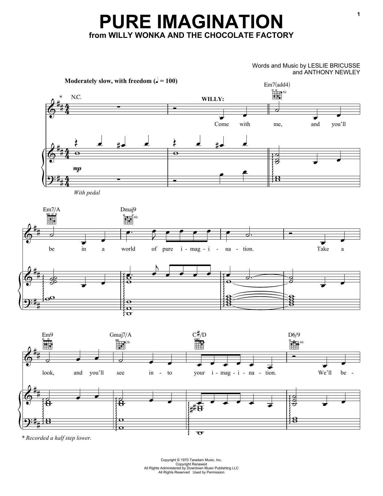 Pure Imagination By Willy Wonka The Chocolate Factory Sheet Music For Piano Vocal Guitar Chords Right Hand Melody At Sheet Music Direct