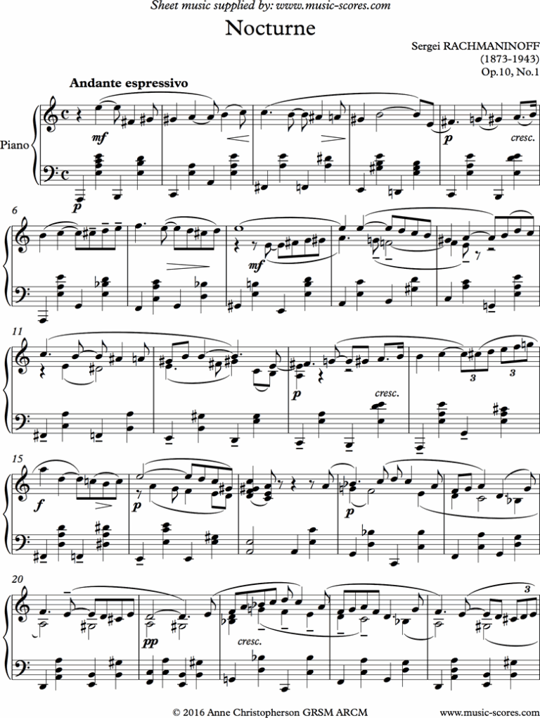 Rachmaninoff Op 10 No 1Nocturne Classical Sheet Music