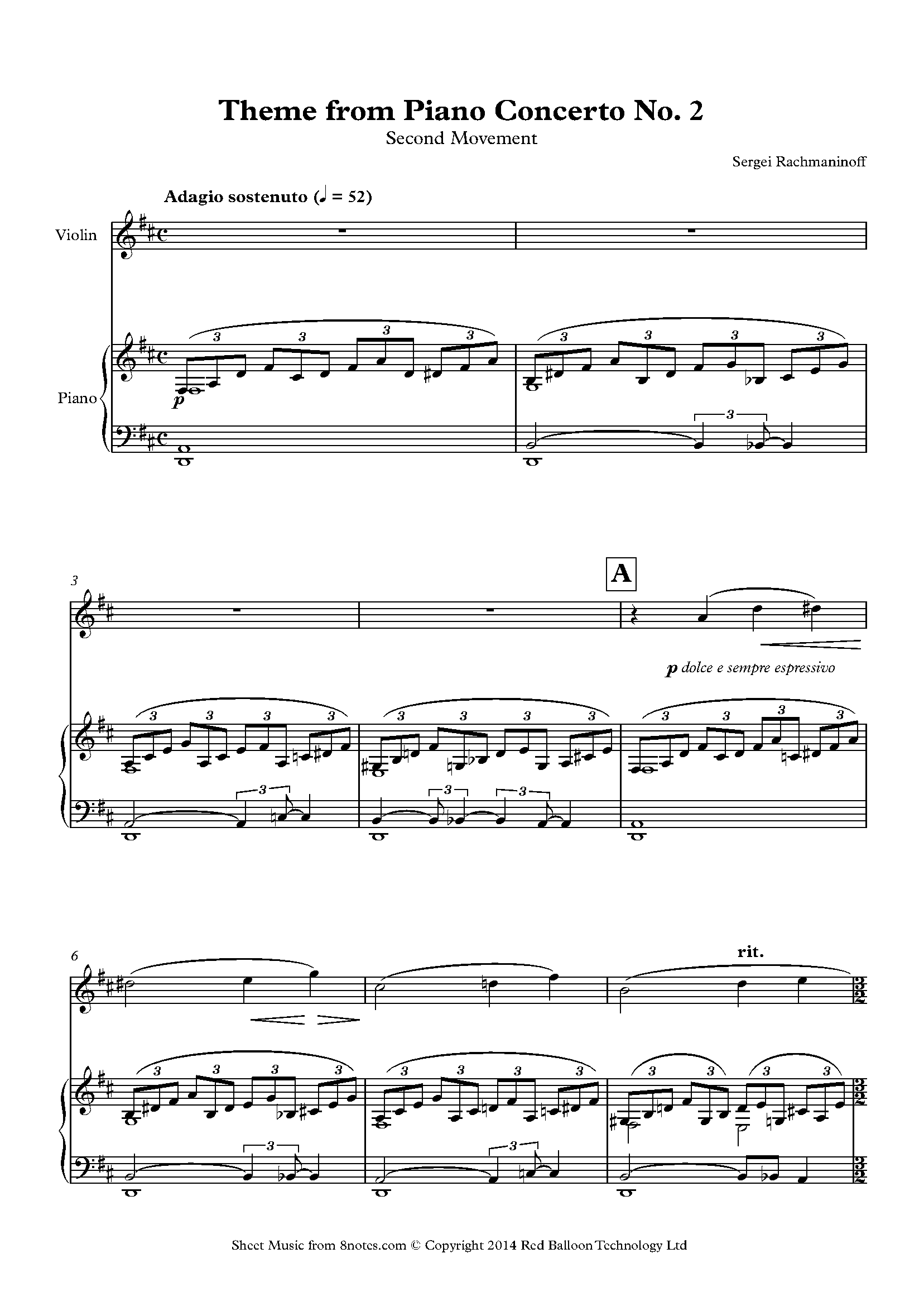 Rachmaninoff Sergei Theme From Piano Concerto No 2 2nd Movement For Violin Free Sheet Music For Violin 8notes Rachmaninoff Sergei Theme From Piano Concerto No 2 2nd Movement For Violin Free Sheet Music For Violin 8notes