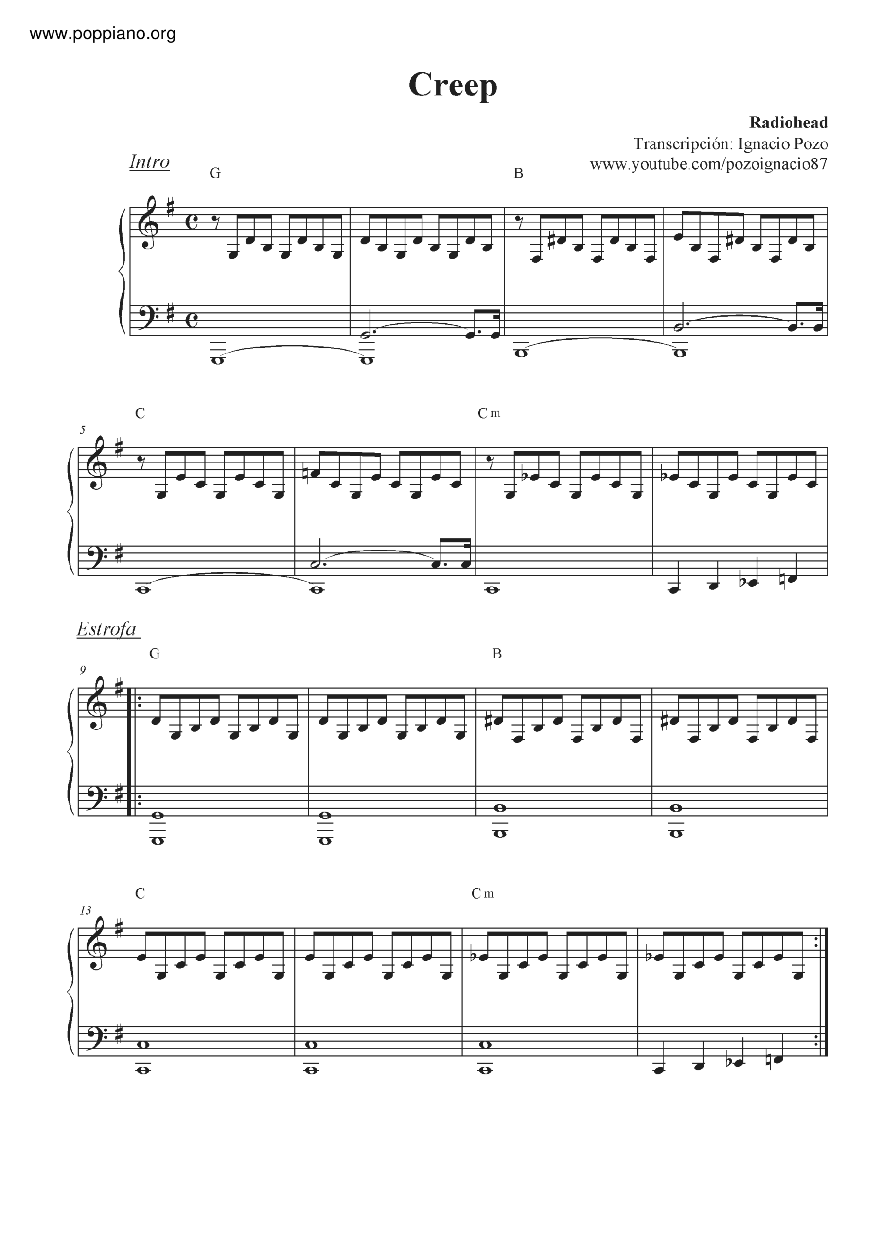creep piano sheet music
