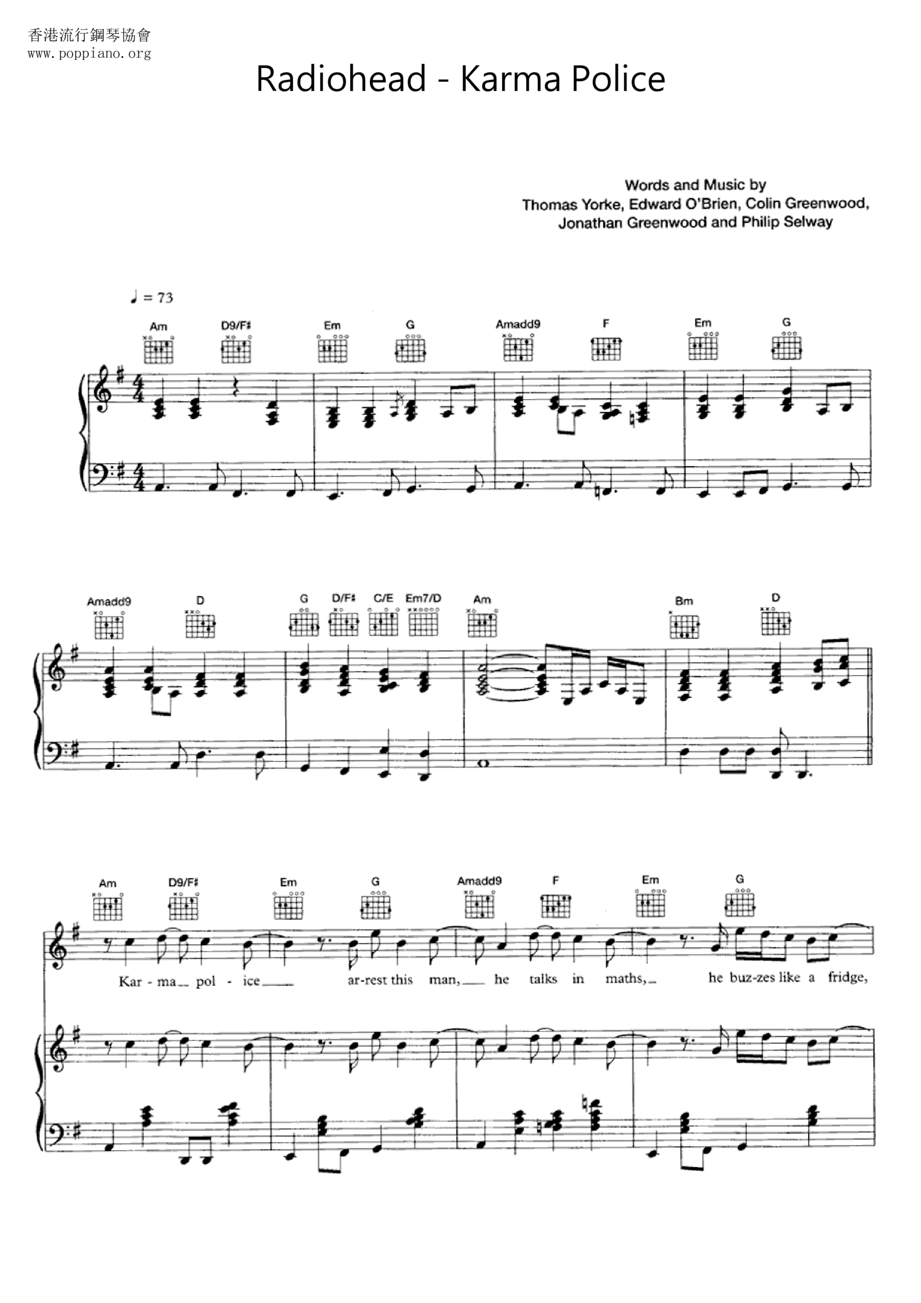  Radiohead Karma Police Sheet Music Pdf Free Score Download 