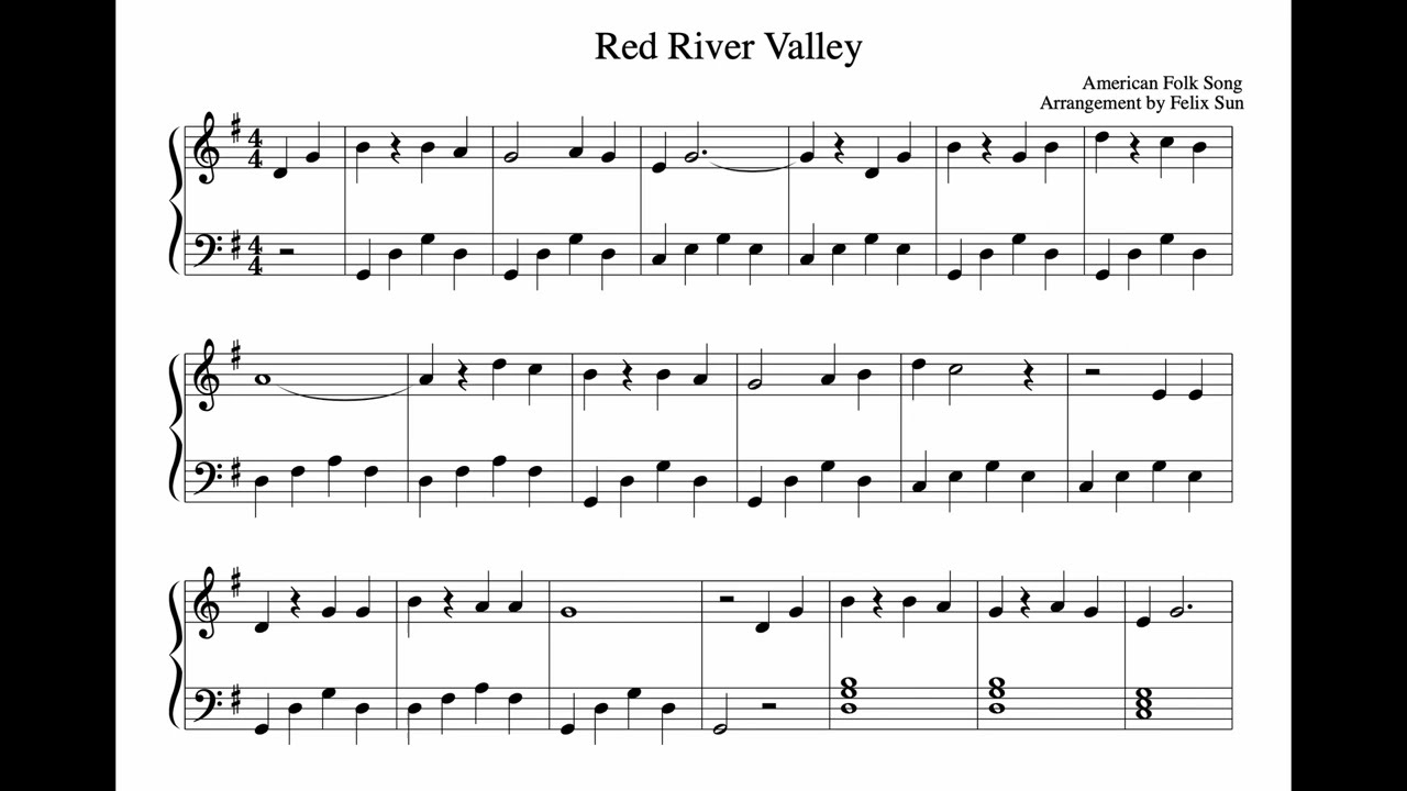 Red River Valley Piano Sheet Music Beautiful Easy Arrangement YouTube