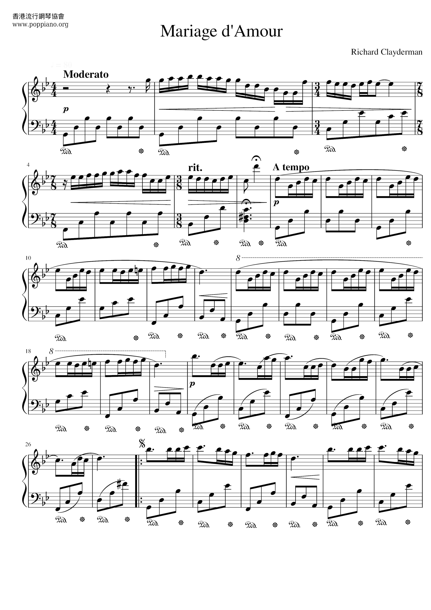  Richard Clayderman Mariage D amour Sheet Music Pdf Free Score Download 