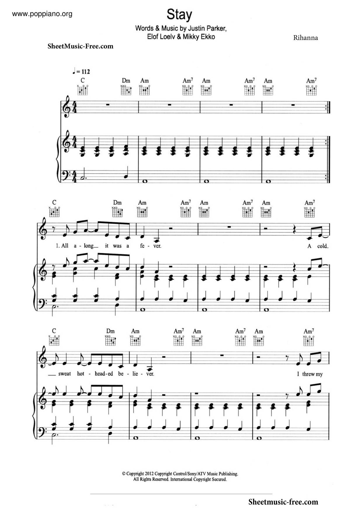 Rihanna Stay Sheet Music Pdf Free Score Download Rihanna Stay Sheet Music Pdf Free Score Download
