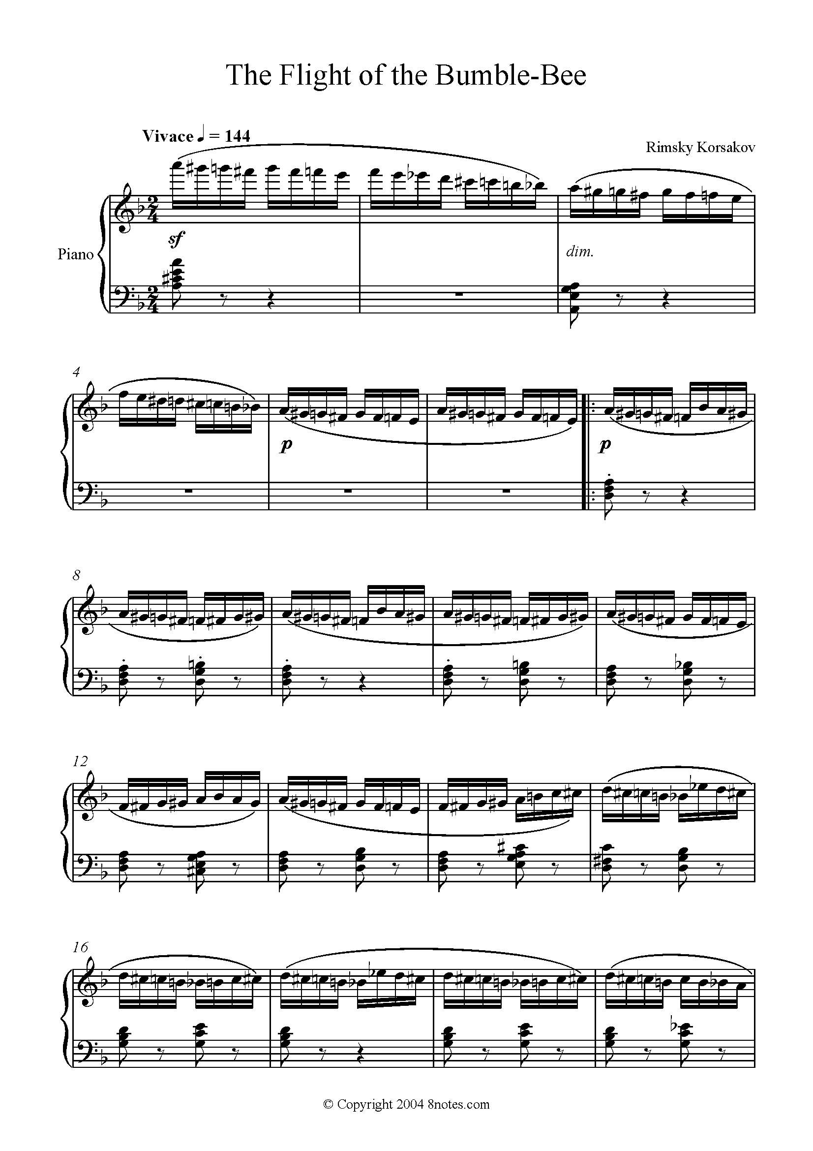 Rimsky Korsakov Nikolai The Flight Of The Bumblebee For Piano Free Sheet Music For Piano 8notes