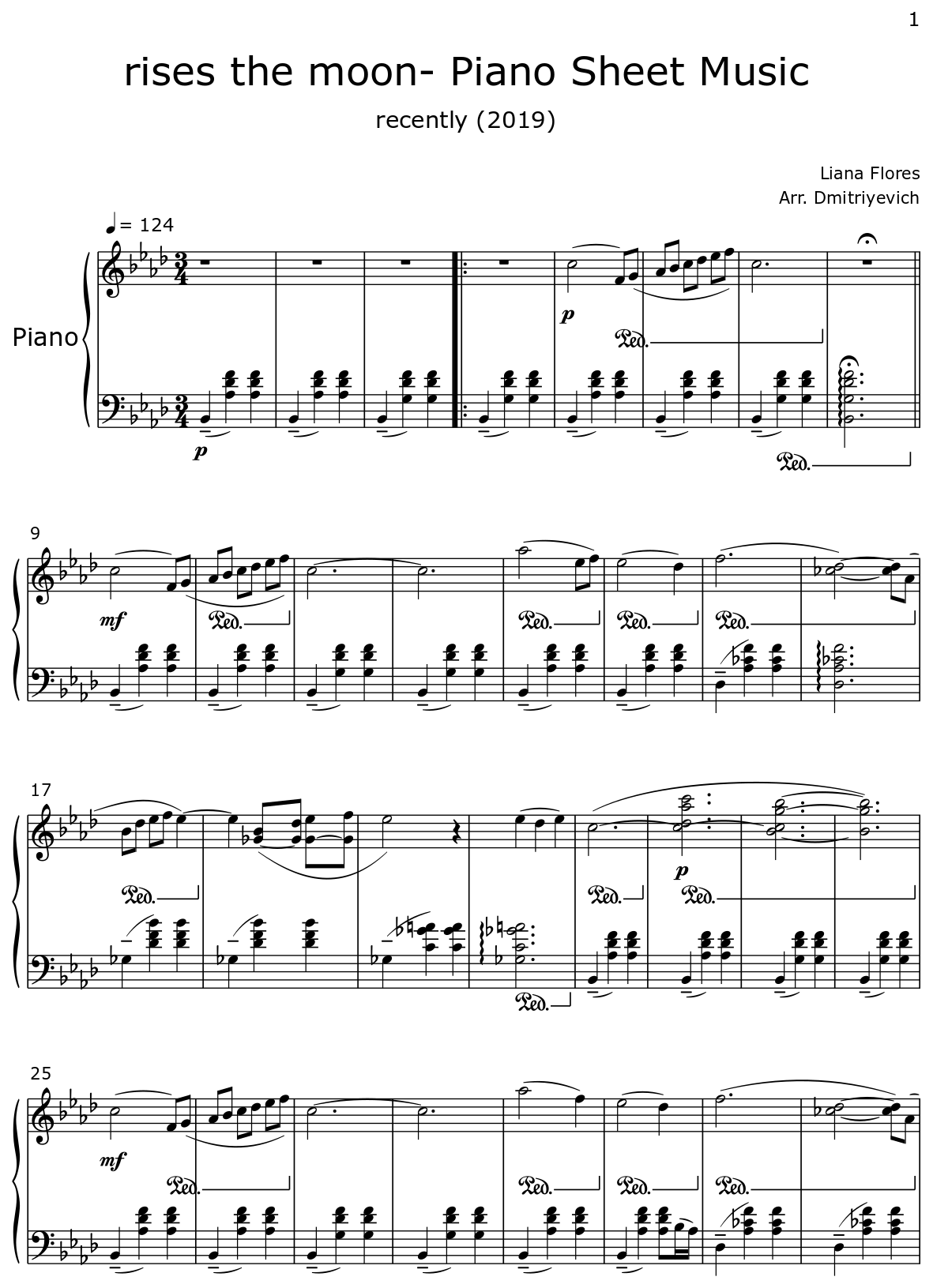 Rises The Moon Piano Sheet Music Flat