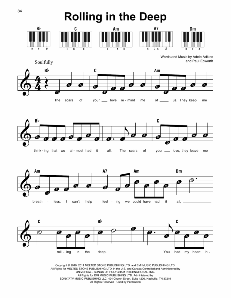 Rolling In The Deep By Adele Sheet Music For Super Easy Piano At Sheet Music Direct