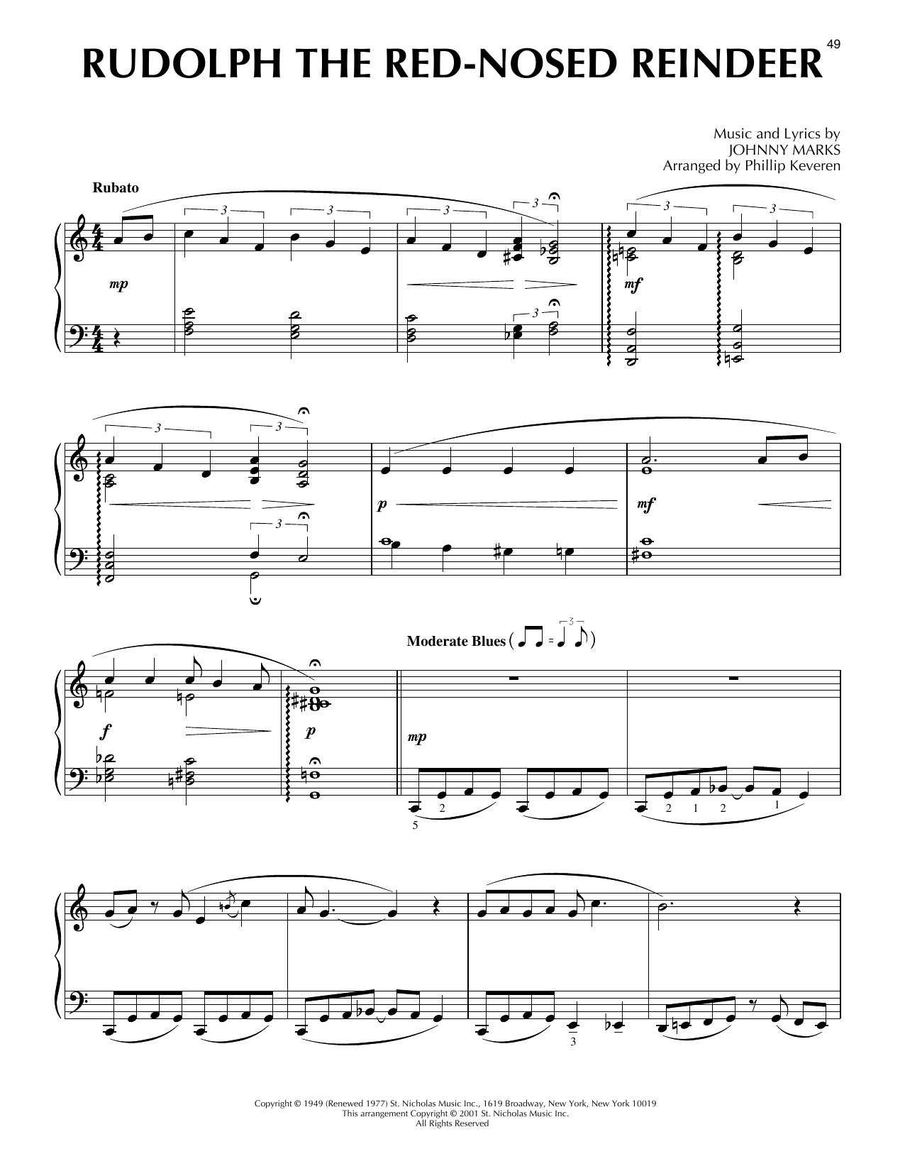 Rudolph The Red Nosed Reindeer Jazz Version arr Phillip Keveren By Johnny Marks Sheet Music For Piano Solo At Sheet Music Direct