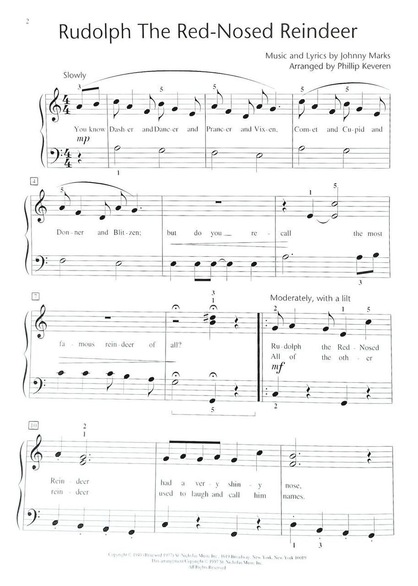 Rudolph The Red Nosed Reindeer Piano Sheet Music Solo EBay Rudolph The Red Nosed Reindeer Piano Sheet Music Solo EBay