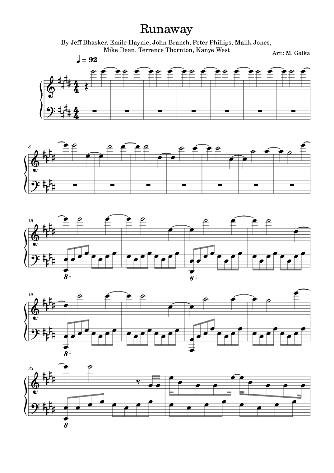 Runaway arr M Galka By Kanye West Sheet Music For Piano Solo At Sheet Music Direct Runaway arr M Galka By Kanye West Sheet Music For Piano Solo At Sheet Music Direct