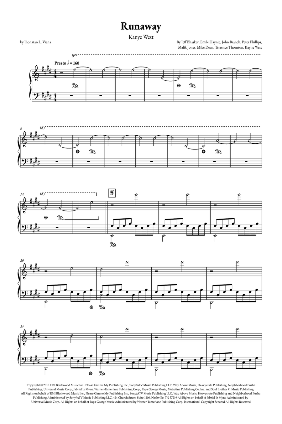 Runaway By Kanye West Easy Piano Digital Sheet Music Sheet Music Plus Runaway By Kanye West Easy Piano Digital Sheet Music Sheet Music Plus
