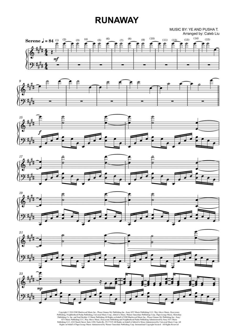 Runaway By Kanye West Piano Voice Digital Sheet Music Sheet Music Plus