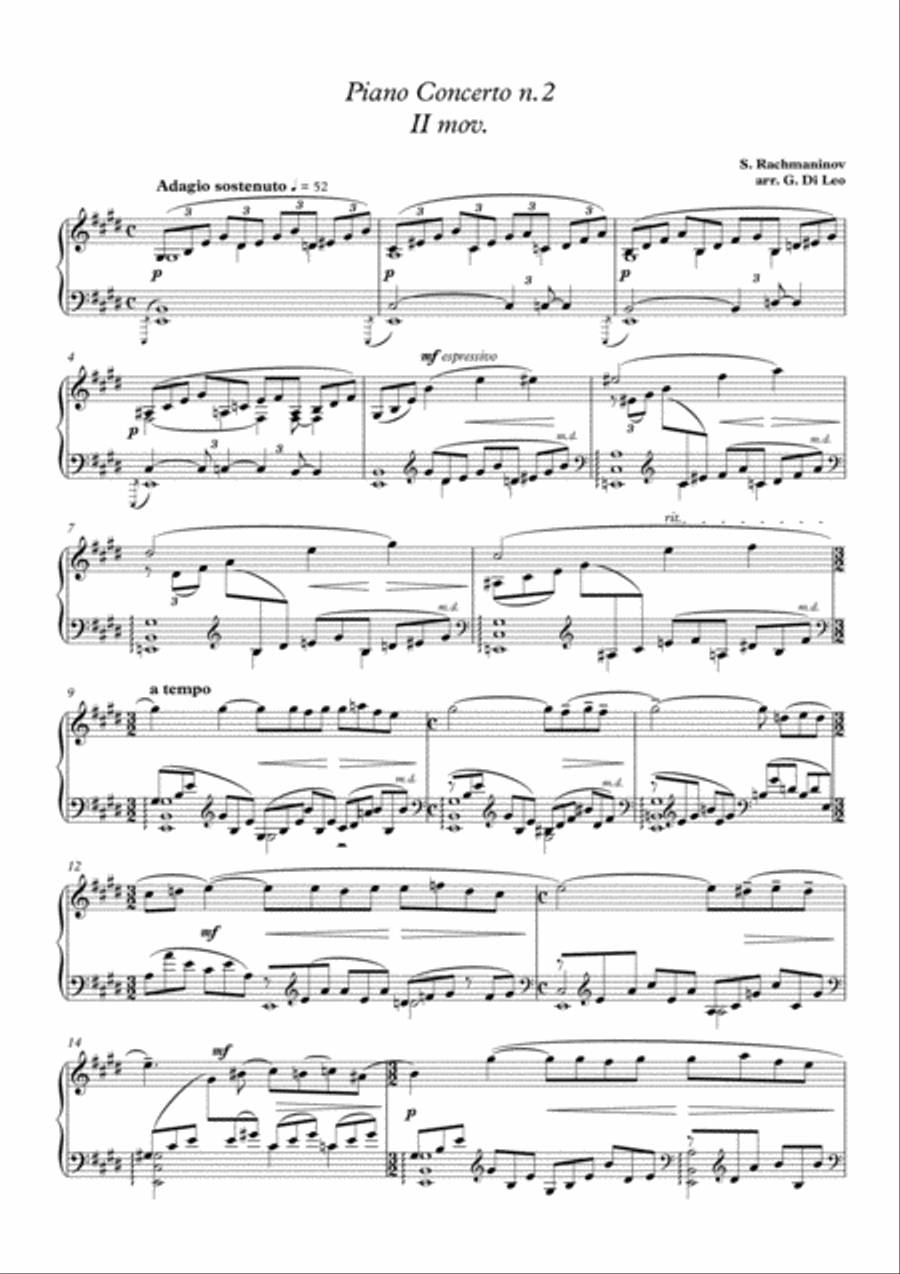 S Rachmaninov Piano Concerto N 2 In C Minor 2nd Movement Transcription For Piano Solo Piano Solo Digital Sheet Music Sheet Music Plus