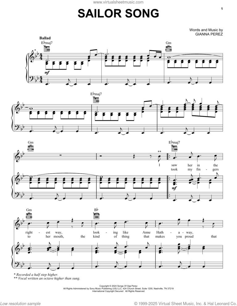 Sailor Song Sheet Music For Voice Piano Or Guitar PDF 