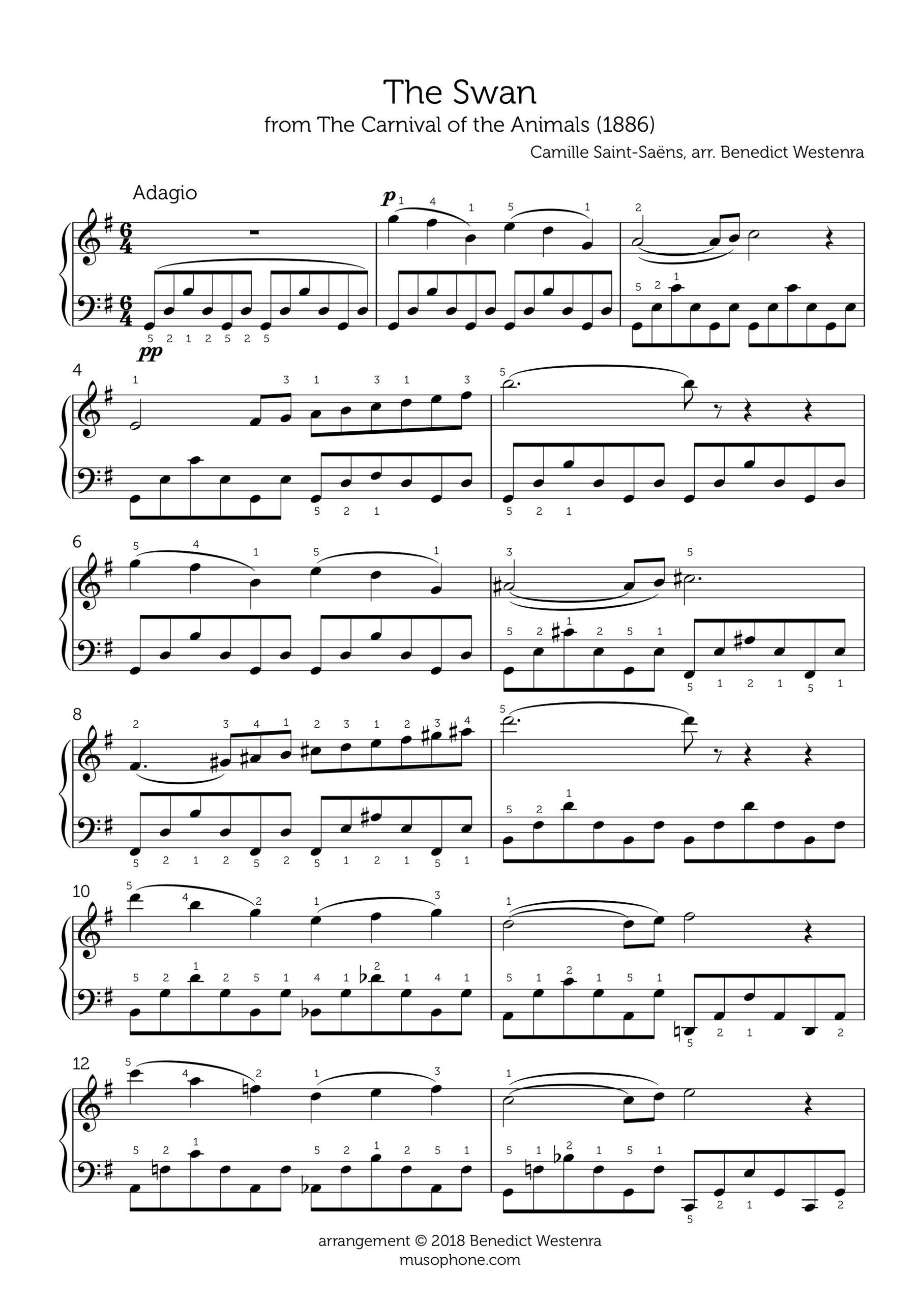 Saint Sa ns The Swan Piano Arrangement