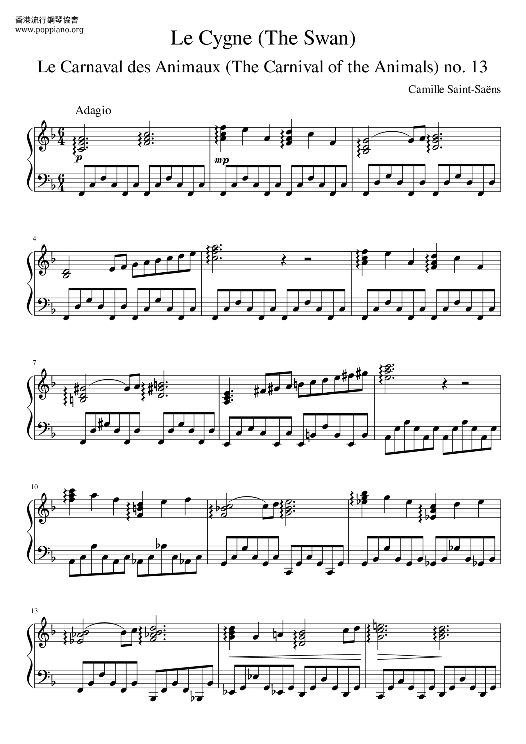  Saint Saens Le Cygne The Swan Sheet Music Pdf Free Score Download 