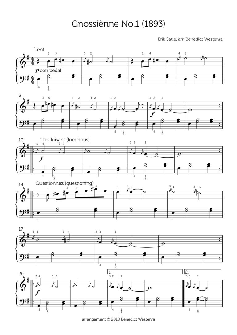 Satie Gnossi nne No 1 Beginner Piano Arrangement