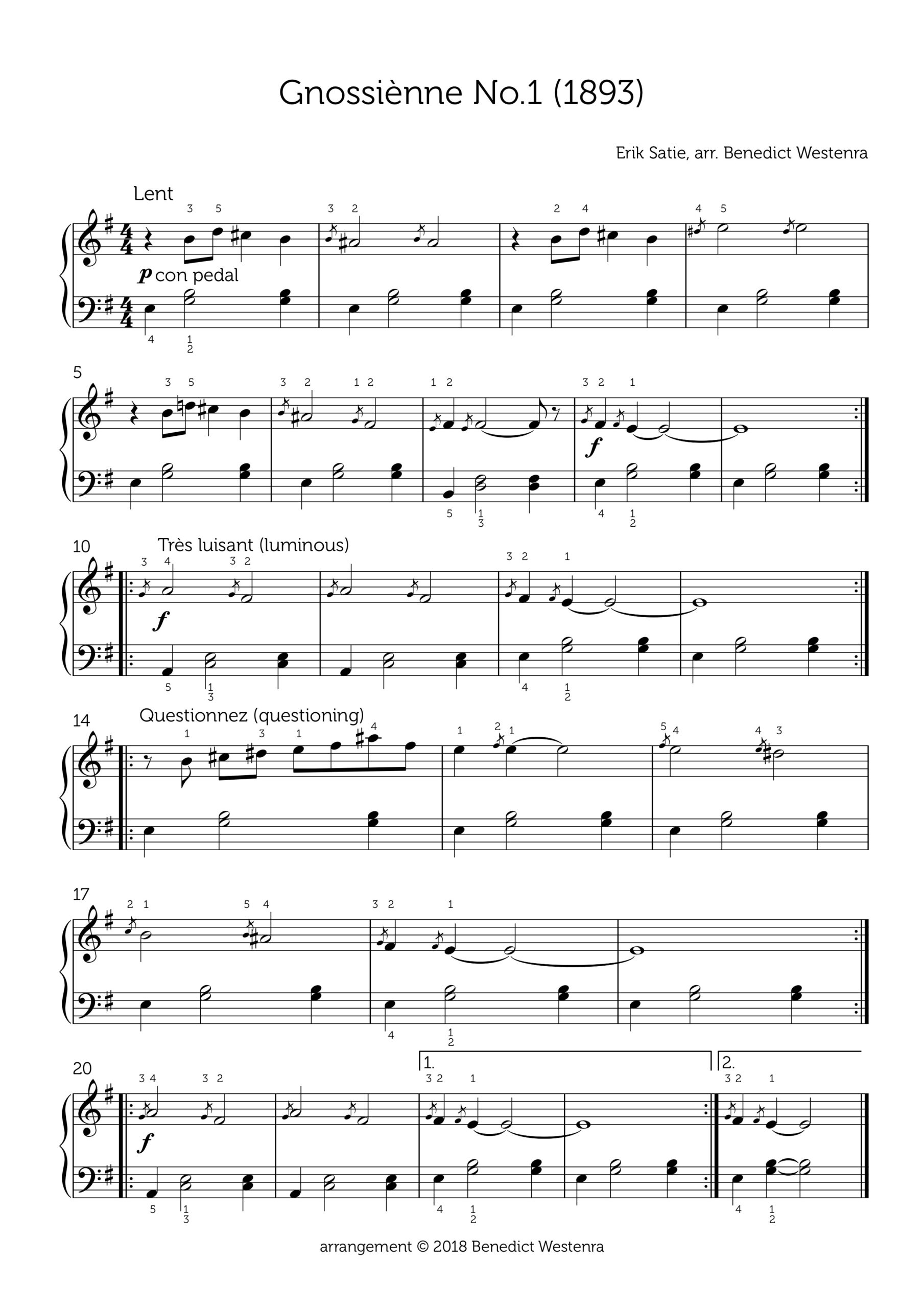 Satie Gnossi nne No 1 Beginner Piano Arrangement Satie Gnossi nne No 1 Beginner Piano Arrangement