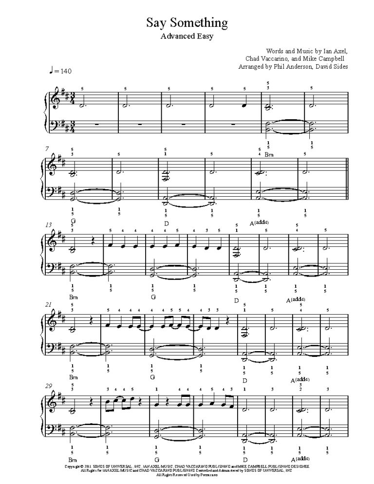 Say Something By A Great Big World And Christina Aguilera Sheet Music Lesson Advanced Level