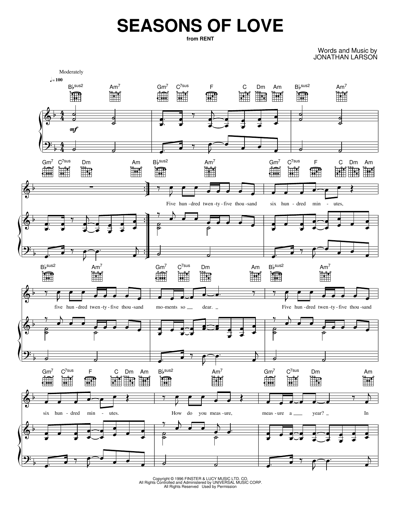Seasons Of Love Sheet Music By Jonathan Larson For Piano Keyboard And Voice Noteflight