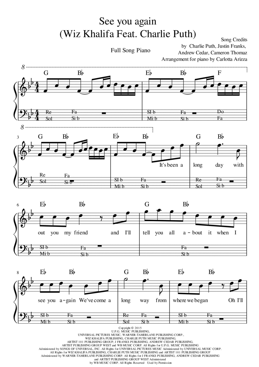 See You Again By Charlie Puth Voice Easy Piano Digital Sheet Music Sheet Music Plus