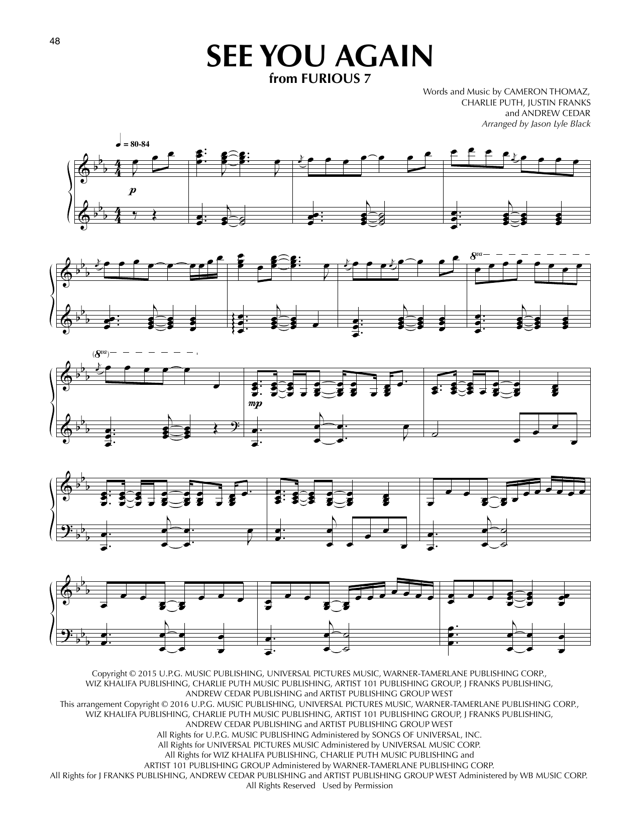 see you again sheet music for piano