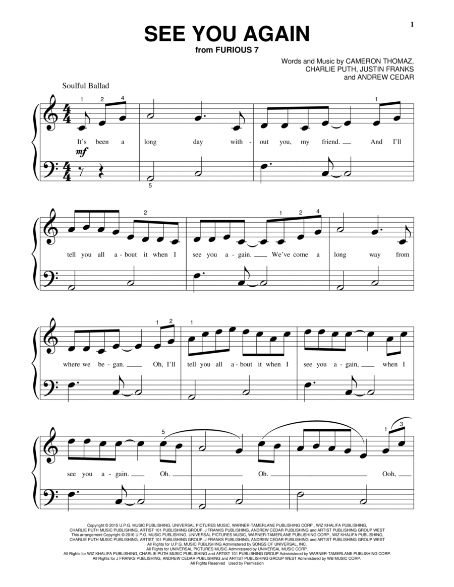 See You Again Piano Solo Digital Sheet Music Sheet Music Plus