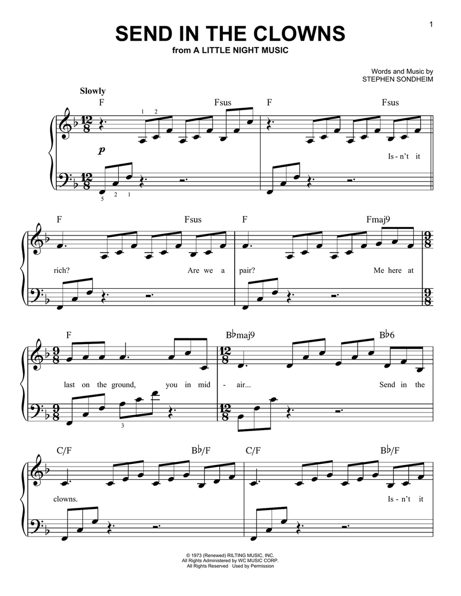 Send In The Clowns By Stephen Sondheim Easy Piano Digital Sheet Music Sheet Music Plus