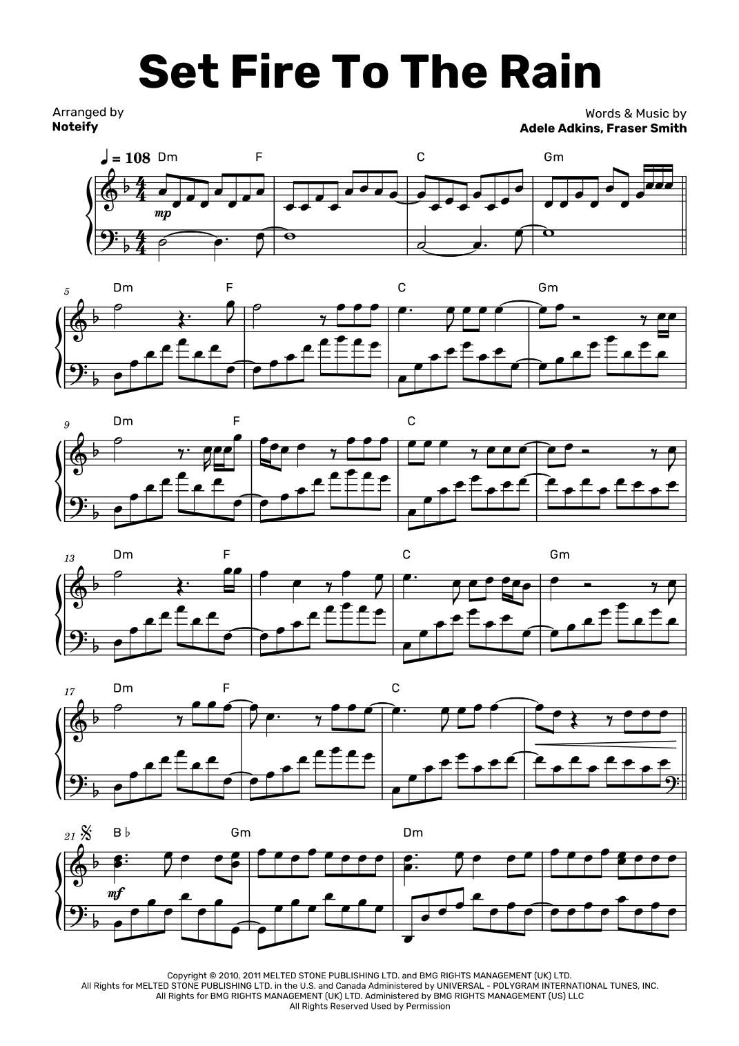 Set Fire To The Rain arr Noteify By Adele Sheet Music For Piano Solo At Sheet Music Direct Set Fire To The Rain arr Noteify By Adele Sheet Music For Piano Solo At Sheet Music Direct