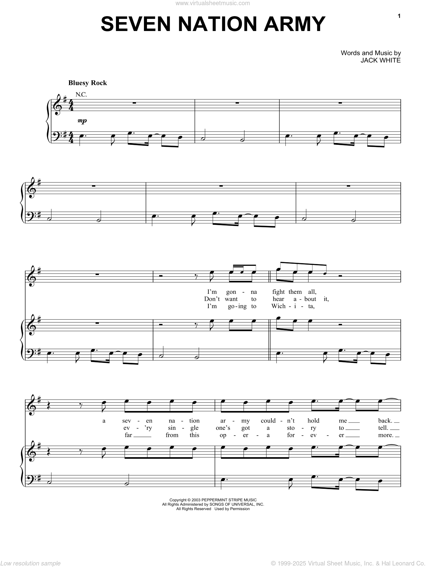 Seven Nation Army Sheet Music For Voice Piano Or Guitar PDF Seven Nation Army Sheet Music For Voice Piano Or Guitar PDF