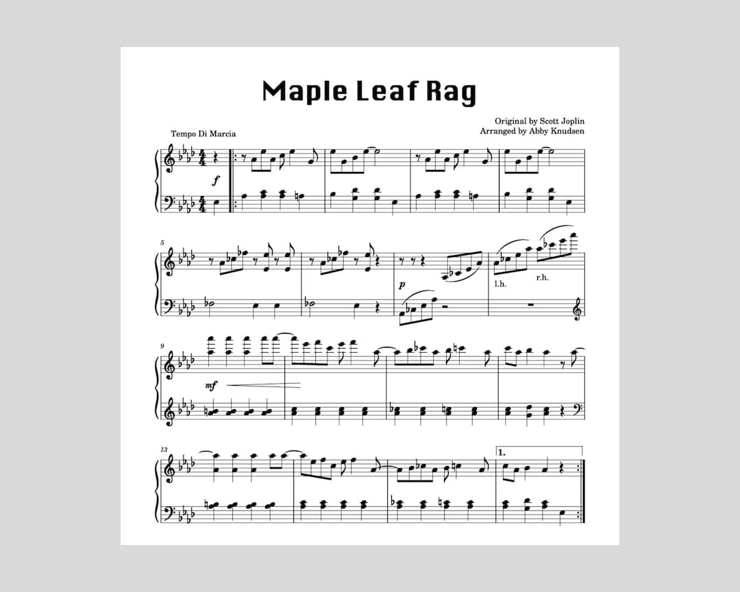 SIMPLIFIED Maple Leaf Rag Ragtime Piano Sheet Music Printable PDF Etsy