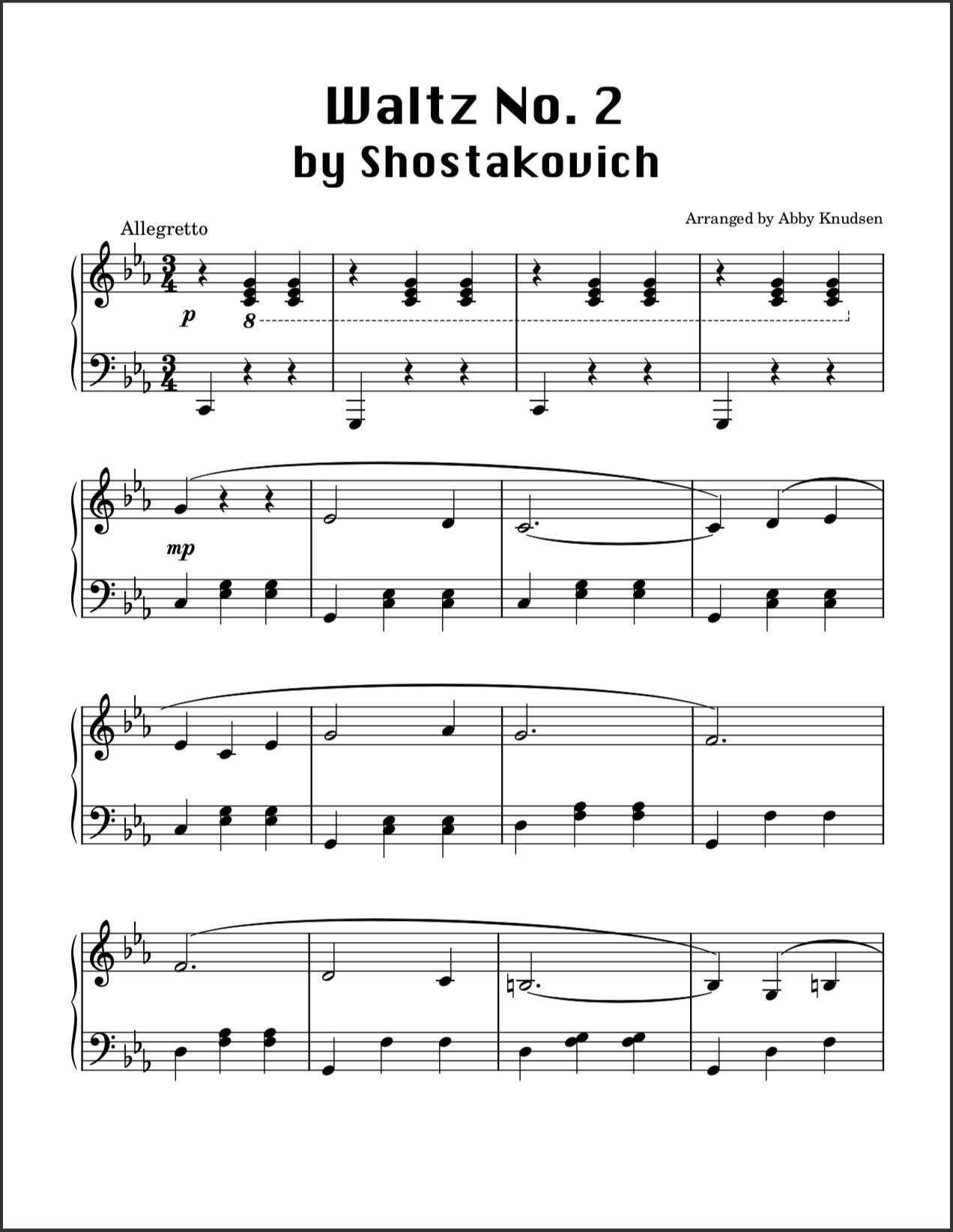 SIMPLIFIED Waltz No 2 By Shostakovich Piano Sheet Music Printable PDF Etsy Israel
