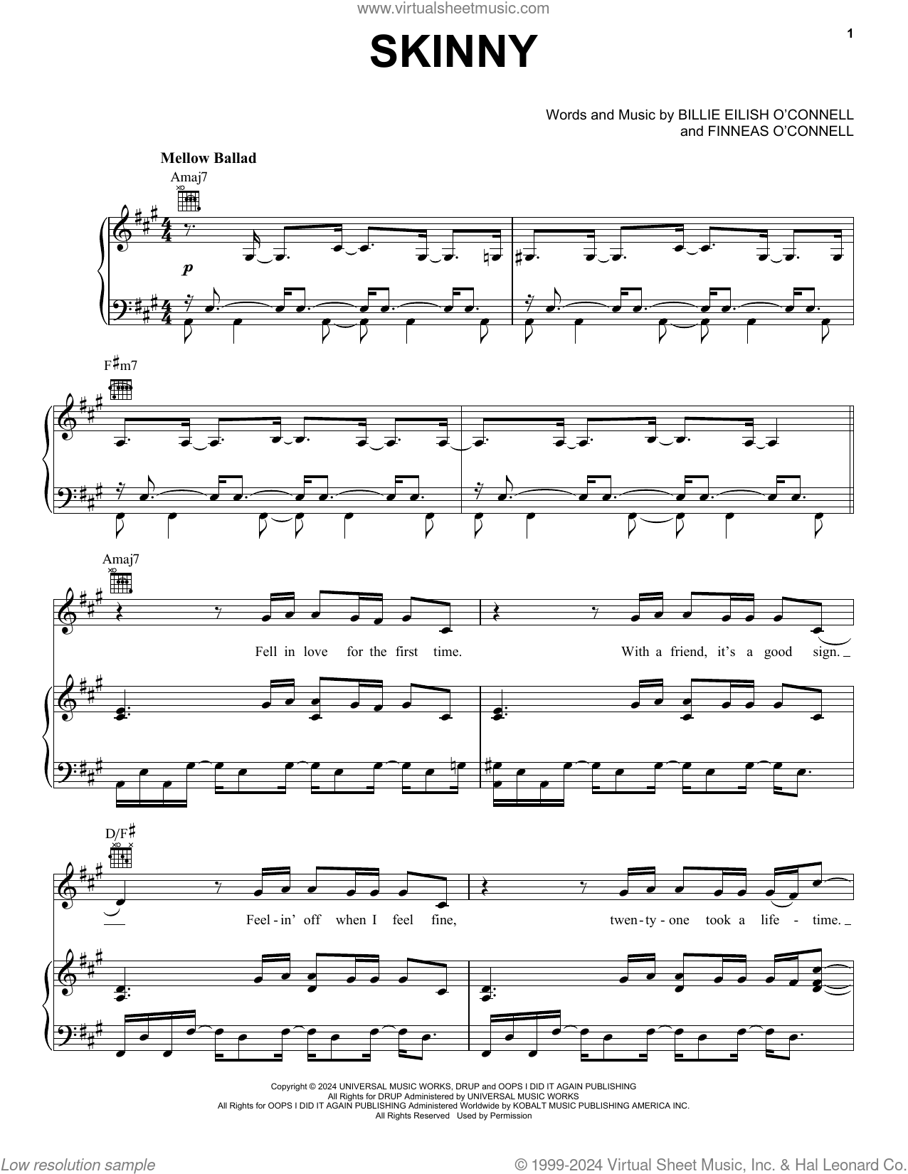 SKINNY Sheet Music For Voice Piano Or Guitar PDF interactive 