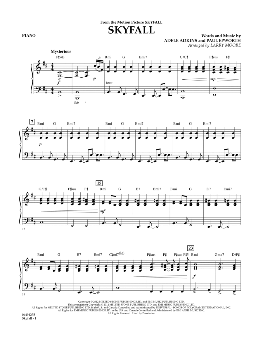 Skyfall Piano By Adele Orchestra Digital Sheet Music Sheet Music Plus