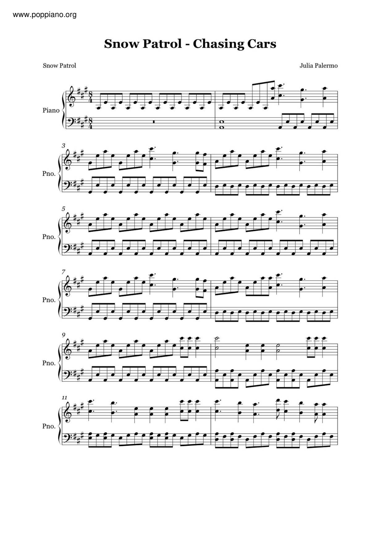  Snow Patrol Chasing Cars Sheet Music Pdf Free Score Download 