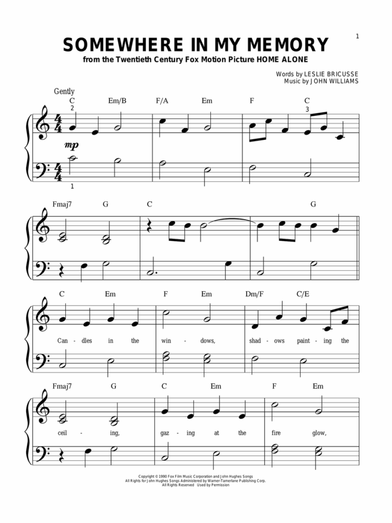 Somewhere In My Memory By John Williams Easy Piano Digital Sheet Music Sheet Music Plus