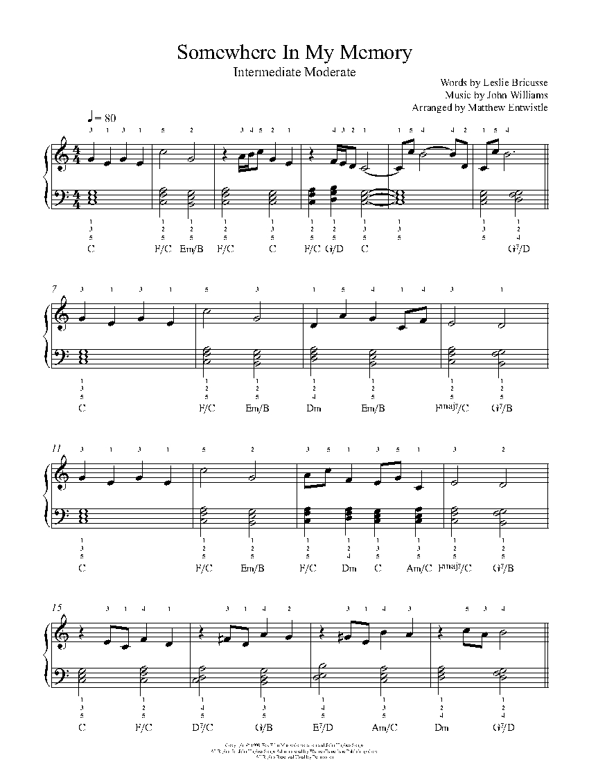 Somewhere In My Memory By John Williams Sheet Music Lesson Intermediate Level