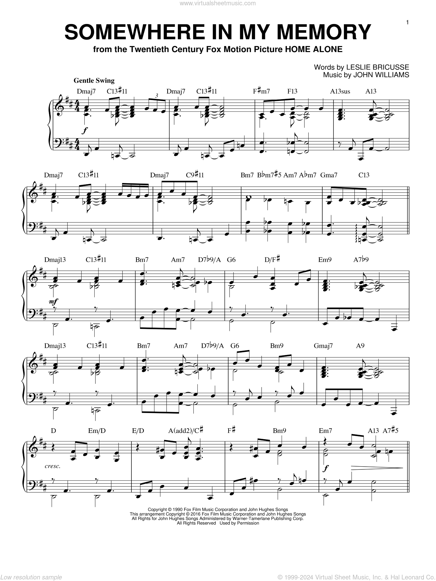 Somewhere In My Memory Jazz Version from Home Alone arr Brent Edstrom Sheet Music For Piano Solo