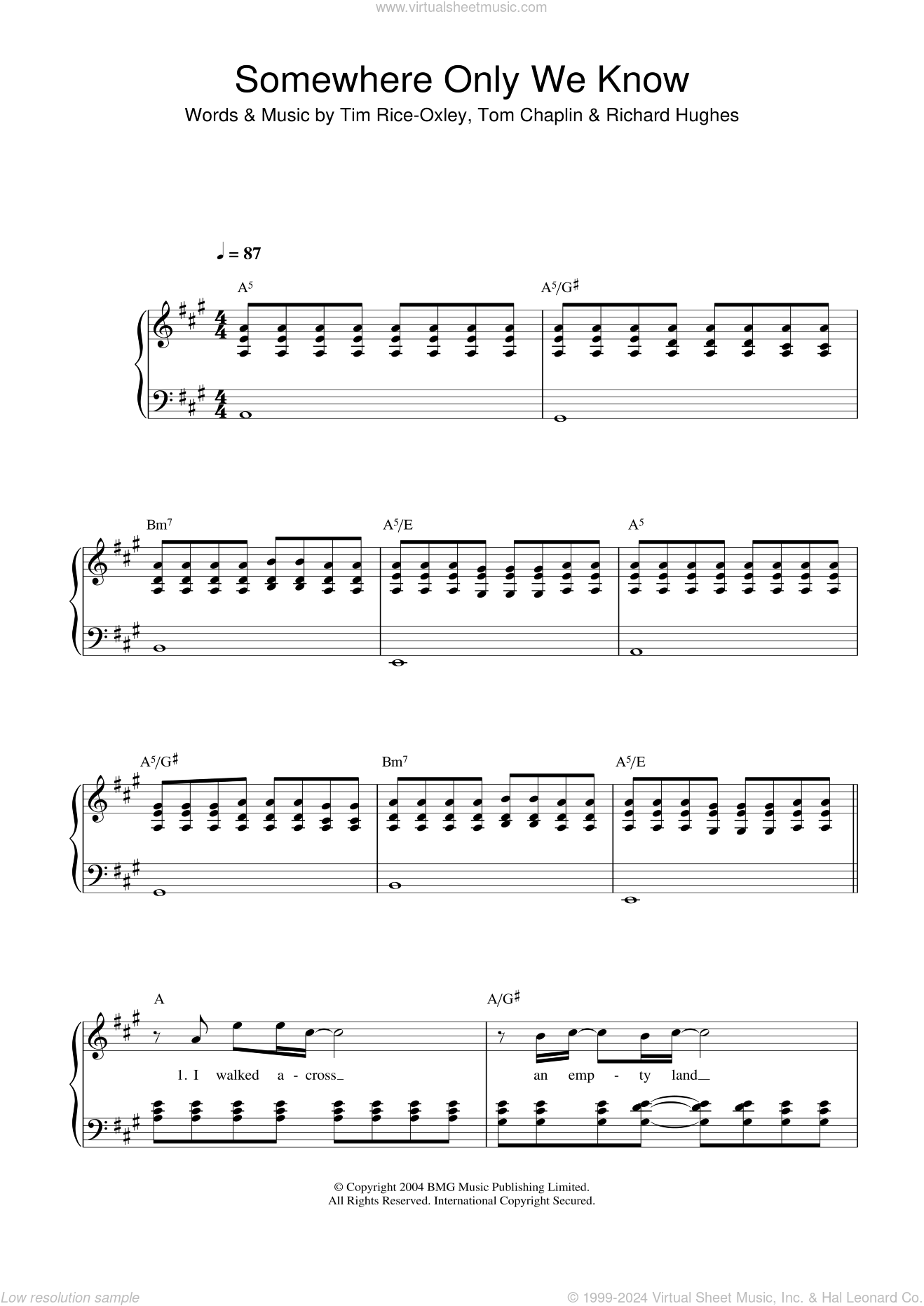 Somewhere Only We Know easy Sheet Music For Piano Solo PDF 
