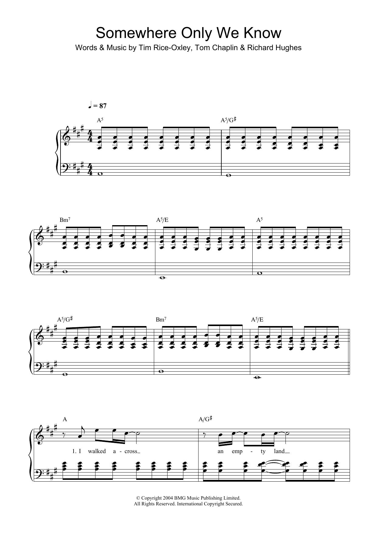 Somewhere Only We Know Sheet Music By Keane For Piano Keyboard Noteflight