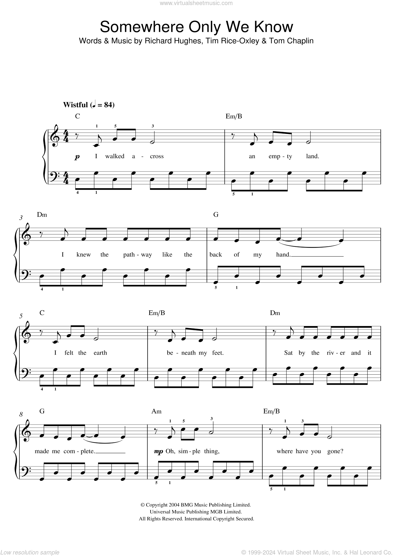 Somewhere Only We Know Sheet Music easy For Piano Solo PDF Somewhere Only We Know Sheet Music easy For Piano Solo PDF