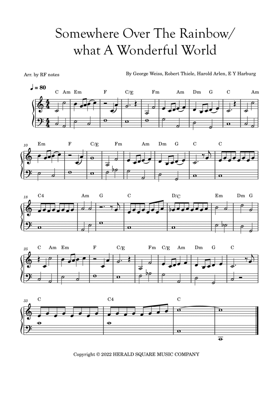 Somewhere Over The Rainbow what A Wonderful World By George David Weiss Easy Piano Piano Solo Digital Sheet Music Sheet Music Plus Somewhere Over The Rainbow what A Wonderful World By George David Weiss Easy Piano Piano Solo Digital Sheet Music Sheet Music Plus