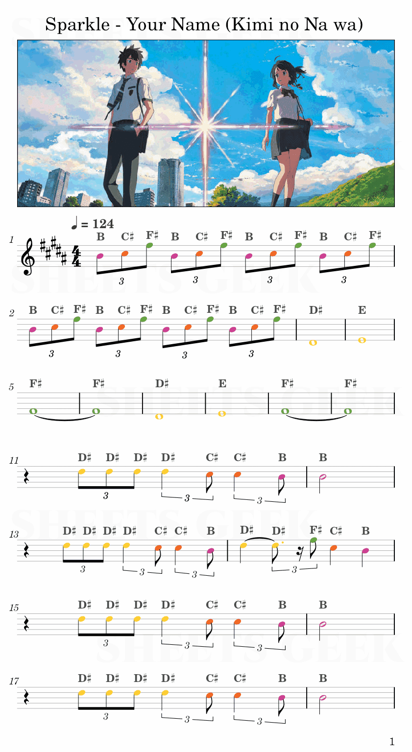 Sparkle Your Name Kimi No Na Wa Easy Sheet Music