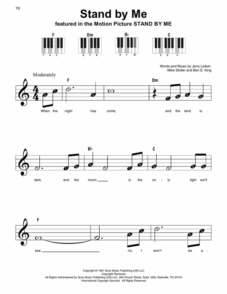 Stand By Me By Ben E King Easy Piano Digital Sheet Music Sheet Music Plus