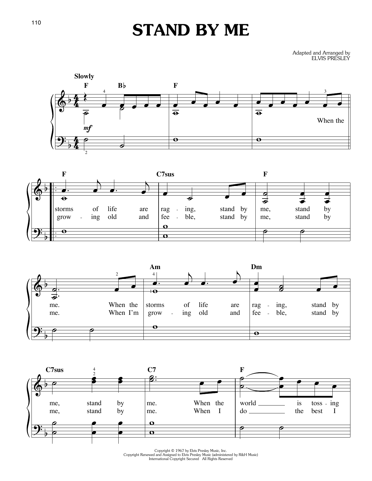 Stand By Me By Elvis Presley Sheet Music For Easy Piano At Sheet Music Direct