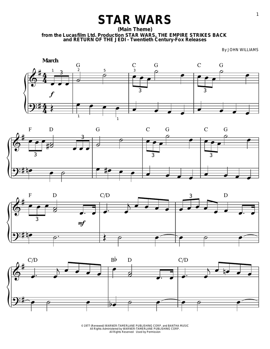 star wars theme piano sheet music