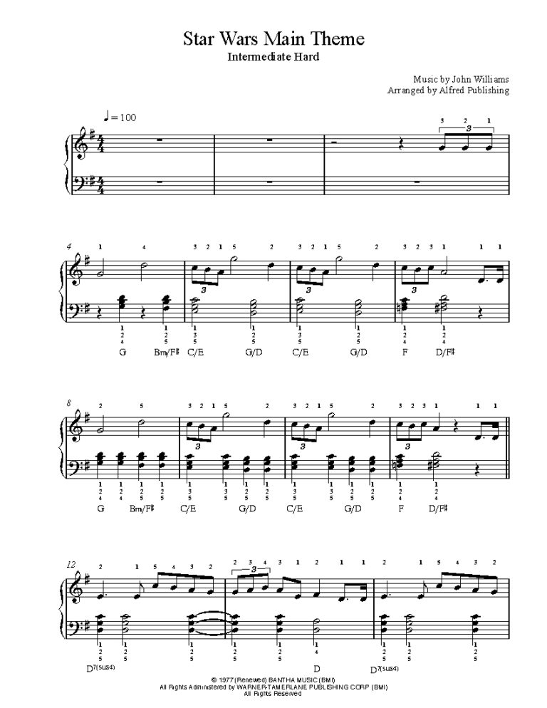 Star Wars Main Theme By John Williams Sheet Music Lesson Intermediate Level