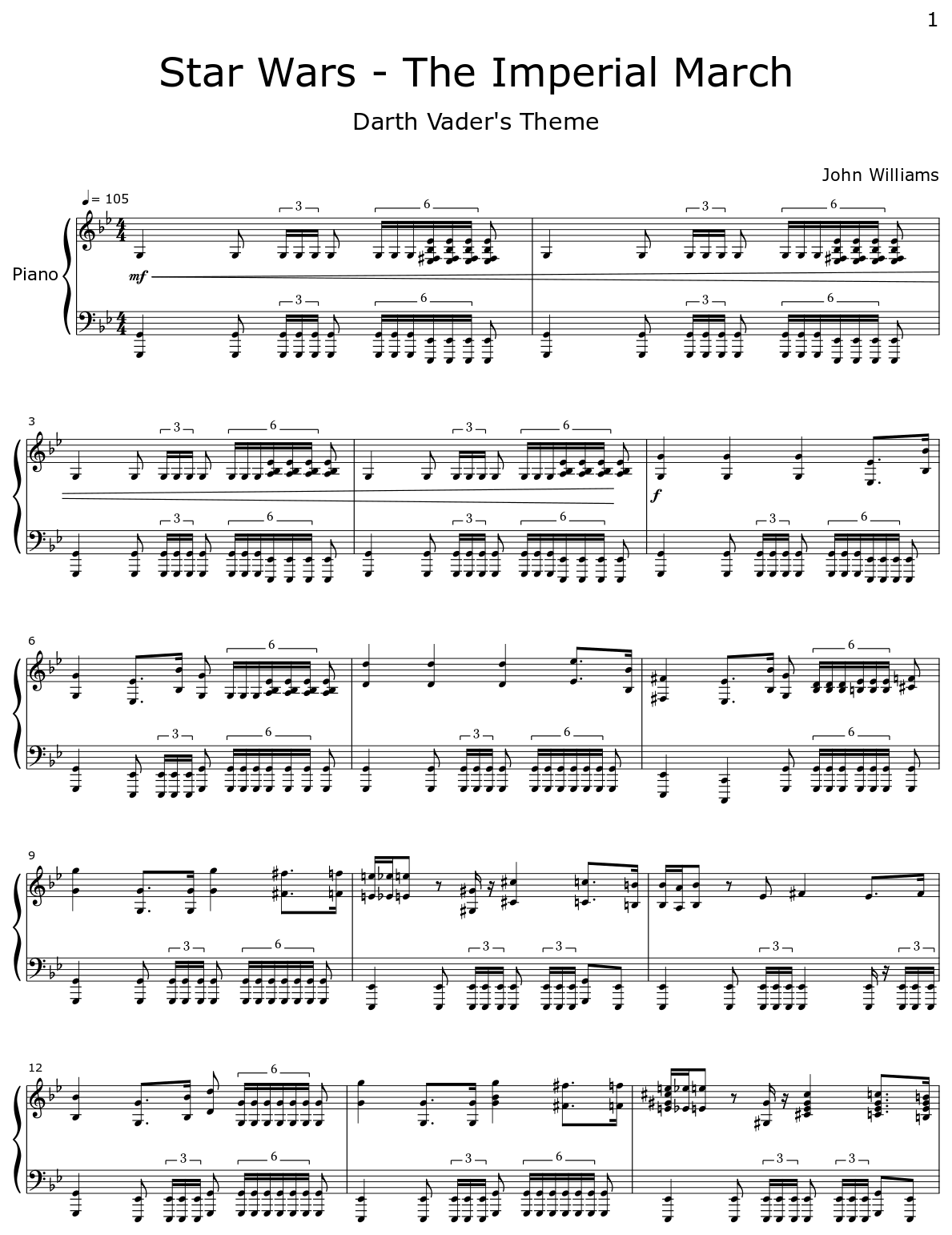 imperial march piano sheet music
