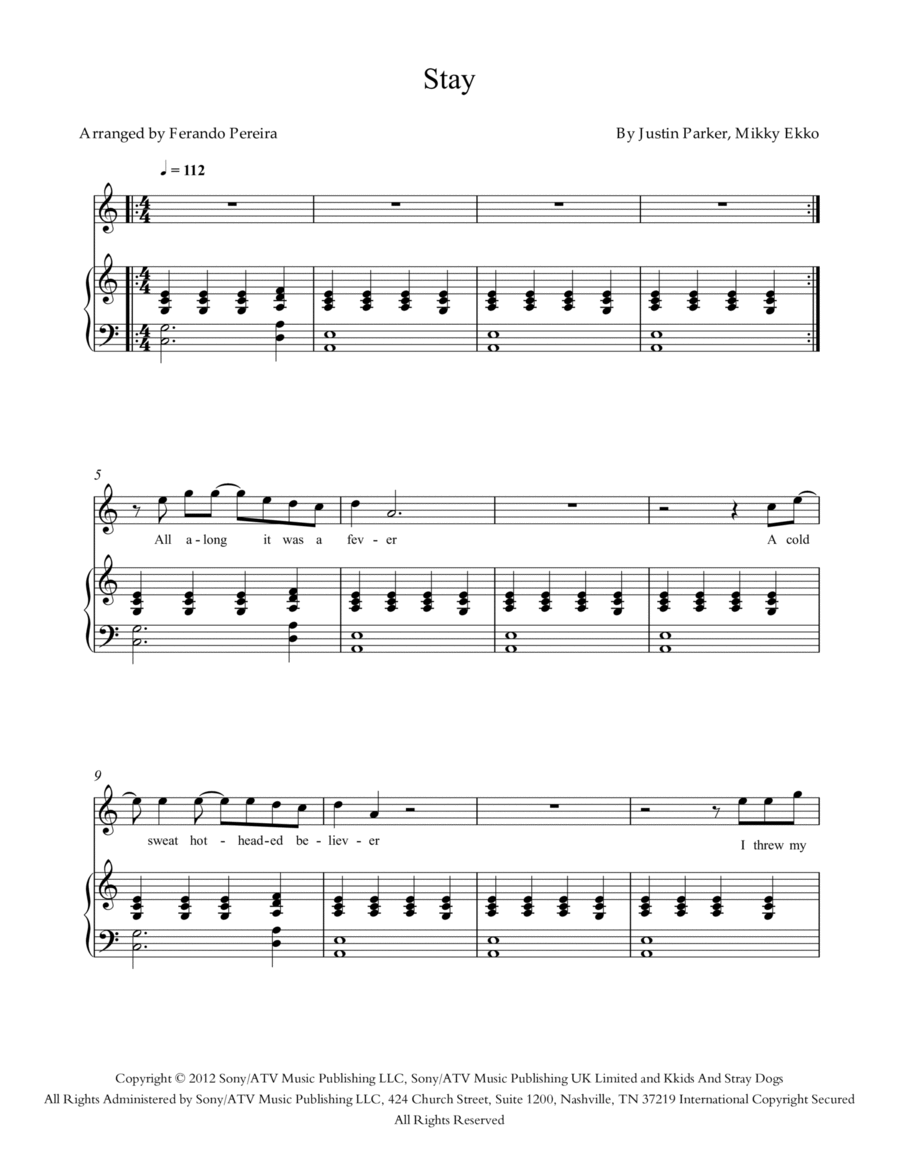 stay rihanna piano sheet music